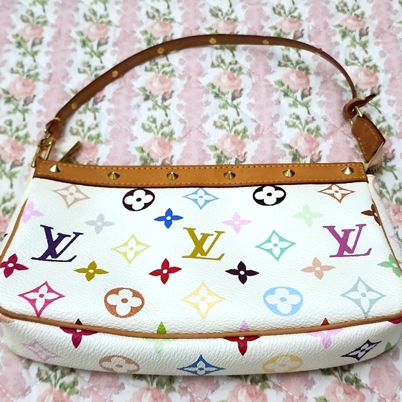 π Louis Vuitton White Takashi Murakami Multicolor Iconic Monogram Pochette Bag - Picture 9 of 17